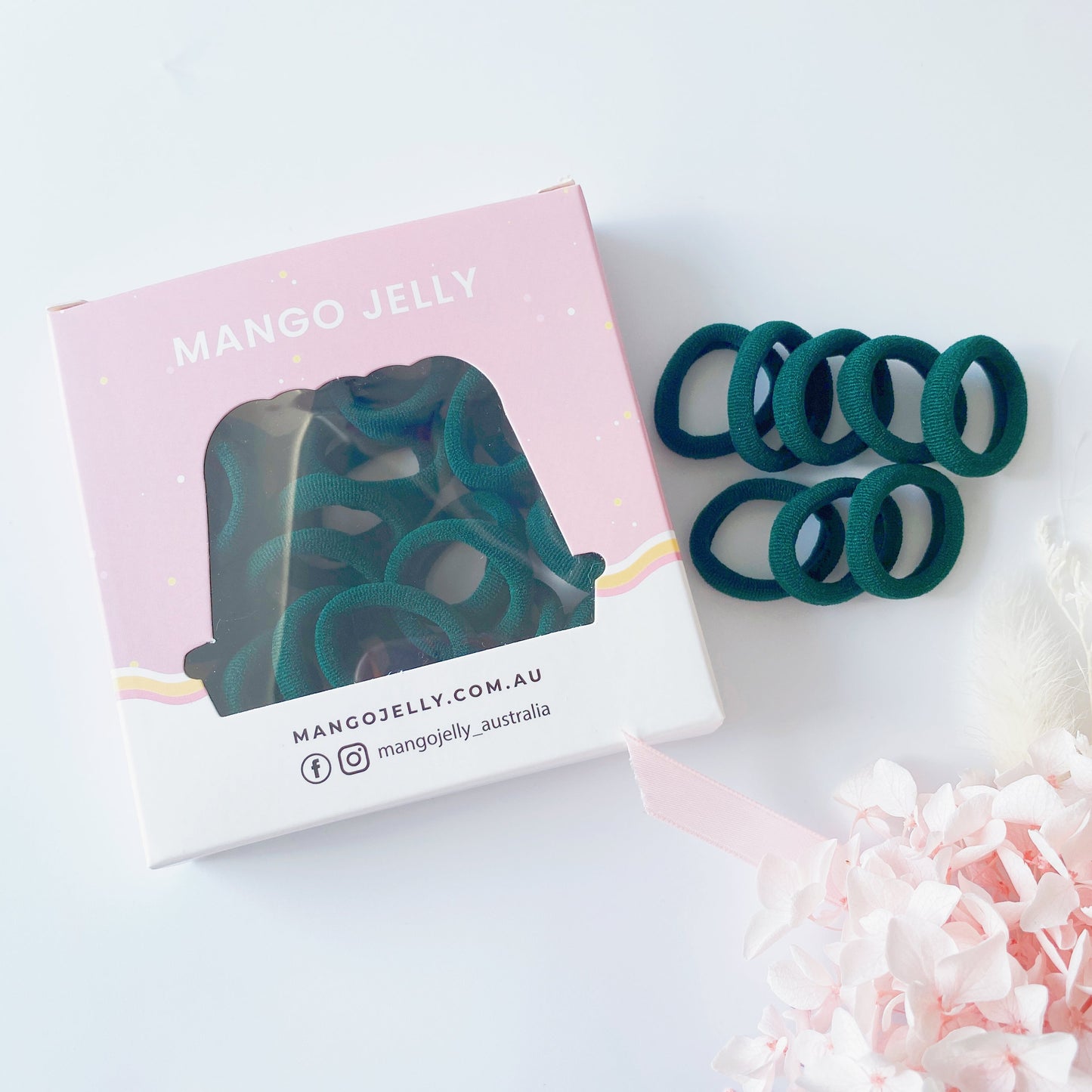 MANGO JELLY Metal Free Hair Ties (3cm) - School Colour Bottle Green 36P - Twin Pack