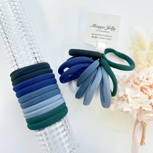 MANGO JELLY Metal Free Hair ties (4.5cm) - Blue Mixed 10P - One Pack
