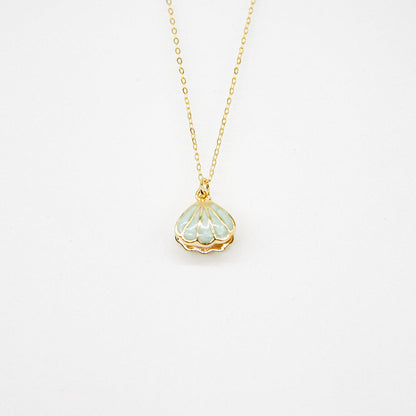 Gift Box - Aroma Necklace 925 Silver, Gold coated - Green Shell Paradise Peach (Pink) + Purify Oil Blend