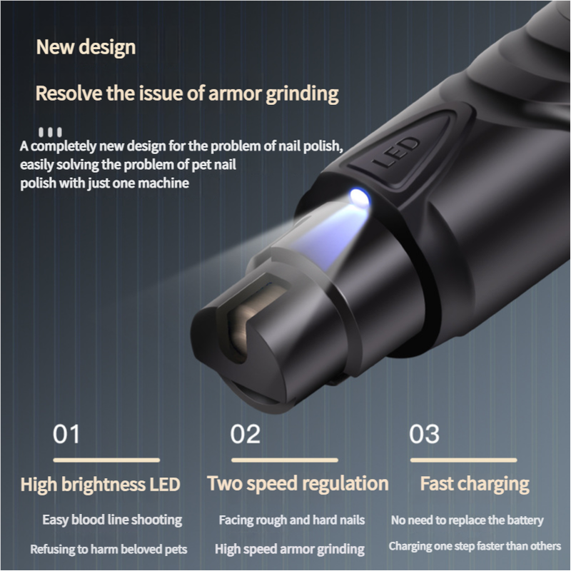 Dual - Speed Pet Nail Grinder with LED Light, USB Rechargeable, 5000 - 7500 RPM for Safe and Painless Grooming - Factory Direct Shop