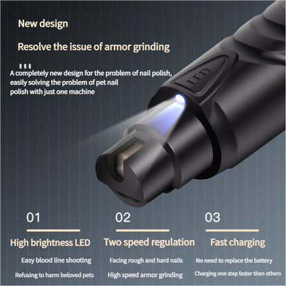 Dual - Speed Pet Nail Grinder with LED Light, USB Rechargeable, 5000 - 7500 RPM for Safe and Painless Grooming - Factory Direct Shop