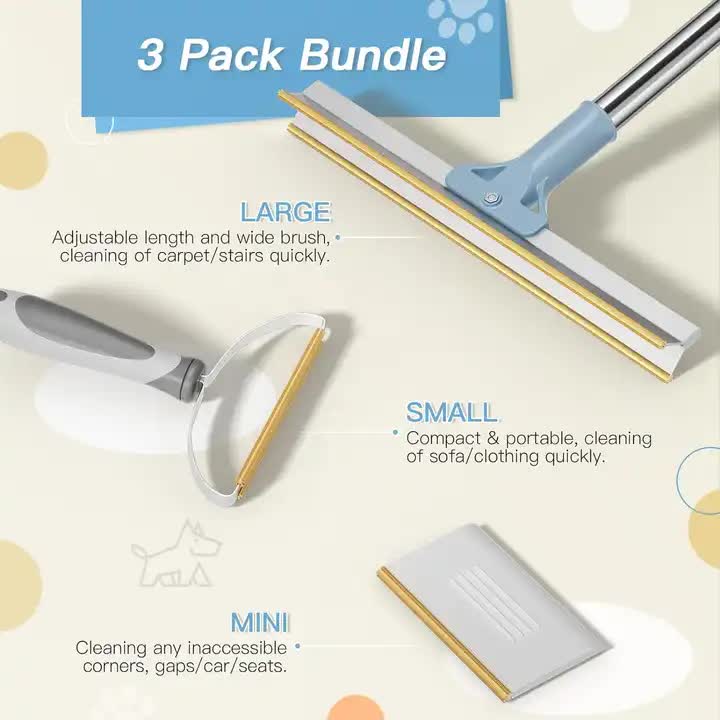 Pet Hair Removal Tool Set - Multi - Purpose Sweeper with Scraper and Handheld Fur Remover Grey - Factory Direct Shop