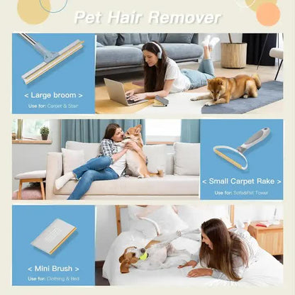 Pet Hair Removal Tool Set - Multi - Purpose Sweeper with Scraper and Handheld Fur Remover Grey - Factory Direct Shop