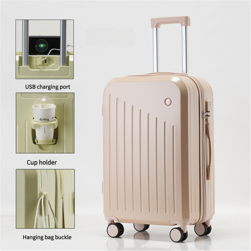 Smart Carry-On Luggage with Cup Holder & USB Charging Port - Pink 20 inch