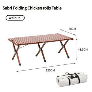 Portable Solid Wood Folding Camping Table - Sapele Roll - Up Picnic and BBQ Dining Table 120*60*43.5cm - Factory Direct Shop