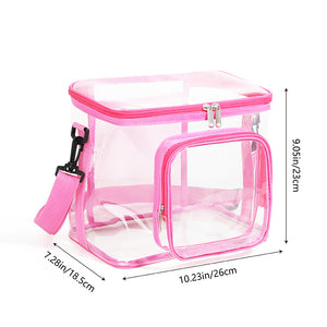 Clear PVC Shoulder Bag - Transparent Travel and Stadium-Approved Tote with Zipper(Pink)