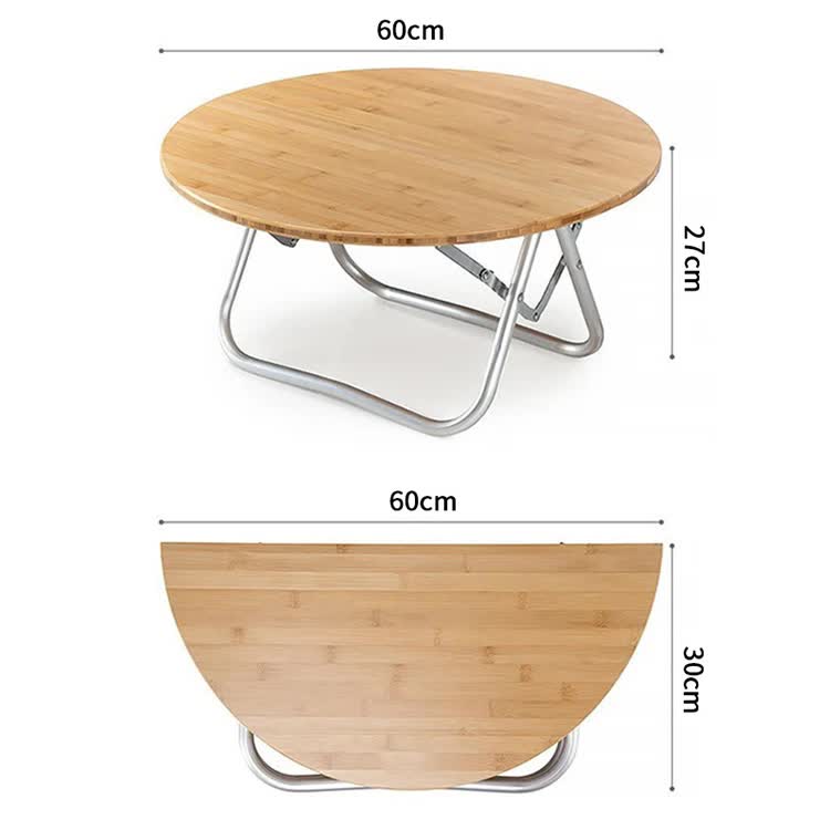 Portable Bamboo Folding Camping Table - Lightweight Round Table with Aluminum Alloy Frame for Outdoor Activities 60*60*27cm - Factory Direct Shop