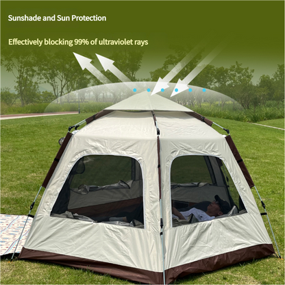 5-8 Person Hexagonal Camping Tent Waterproof Shelter with Awning (280*280*158cm)