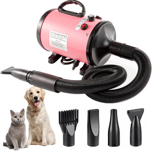 Pet Hair Dryer with Multiple Nozzles - Powerful and Quiet for Dogs and Cats (Pink) - Factory Direct Shop