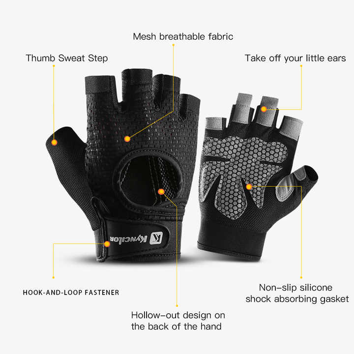 Gym Glove - XL - Black Fingerless - Non - Slip Silicone Weightlifting - Factory Direct Shop