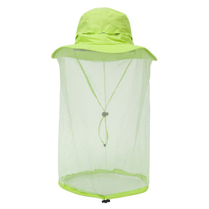 Green Outdoor Mosquito Net Hat - Sun Protection and Insect Repellent Bucket Hat