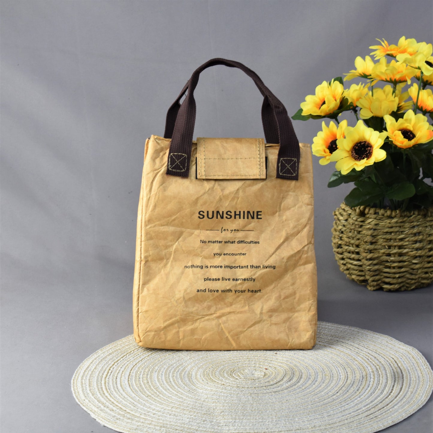 Beige Eco-Friendly Insulated Lunch Bag with Handle - Durable and Reusable