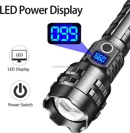 Carton Box LED Self-Defense Flashlight – Powerful Rechargeable Type-C LED Torch with Digital Display for Home & Outdoor Use