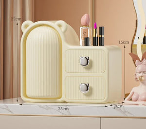 Milky white Rotating Desktop Cosmetic Organizer – High-End Dustproof Wall-Mounted Storage Box with Drawer for Vanity, Makeup and Toiletries