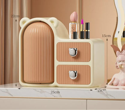 Brown Rotating Desktop Cosmetic Organizer – High-End Dustproof Wall-Mounted Storage Box with Drawer for Vanity, Makeup and Toiletries