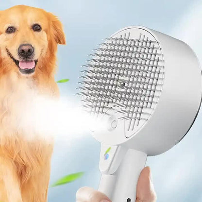 White Pet Grooming Spray and Massage Brush | One - Click Hair Removal Comb for Cats & Dogs | UV Sterilization for Mites Control - Factory Direct Shop