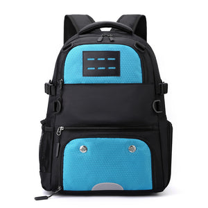 A blue and black Gym Bag Backpack with a dedicated ball compartment and separate shoe storage, designed for athletes and students.