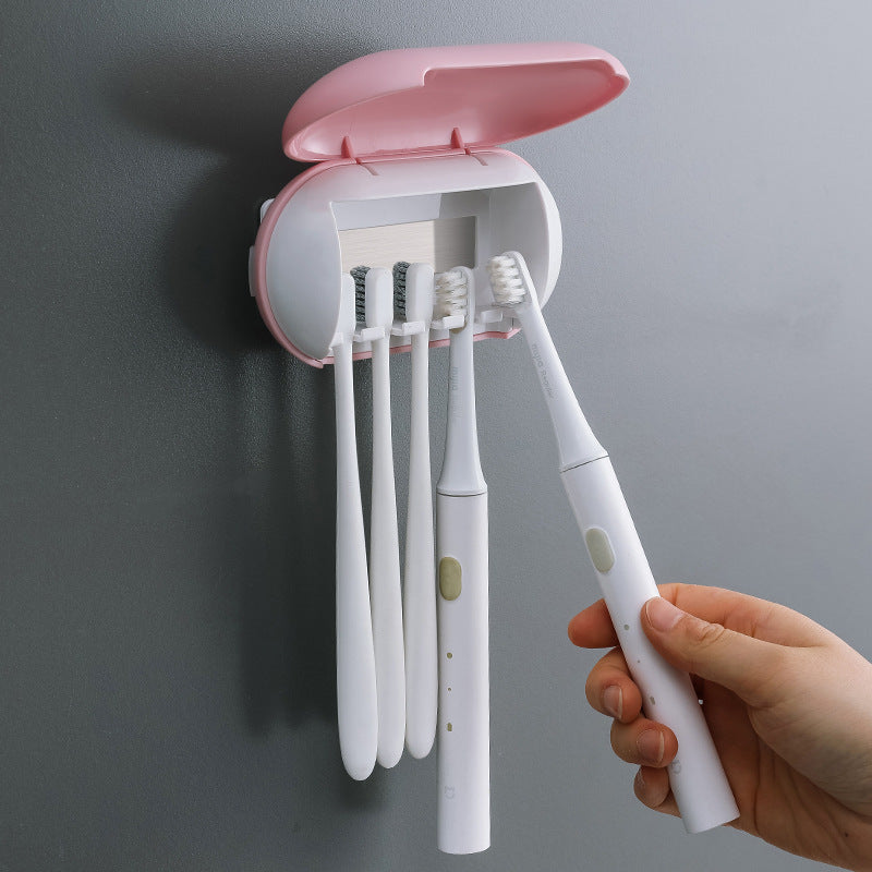 Cyan Wall - Mounted Toothbrush Sterilizer with UV - C Disinfection and Drying - USB Rechargeable, Family 5 - Brush Holder, ABS Material - Factory Direct Shop