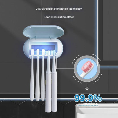 Cyan Wall - Mounted Toothbrush Sterilizer with UV - C Disinfection and Drying - USB Rechargeable, Family 5 - Brush Holder, ABS Material - Factory Direct Shop