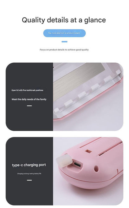 Cyan Wall - Mounted Toothbrush Sterilizer with UV - C Disinfection and Drying - USB Rechargeable, Family 5 - Brush Holder, ABS Material - Factory Direct Shop