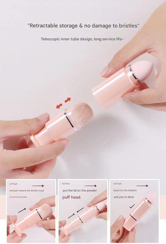 紅色八合一伸縮迷你化妝刷套裝，帶保護套 - 緊湊設計，適合旅行和外出補妝