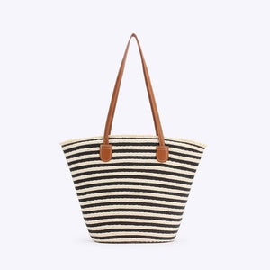 Black And White Stripes Handmade Large Capacity Striped Beach Tote Bag with Zipper and Inner Pocket - Summer Vacation Woven Shoulder Bag for Women - Factory Direct Shop