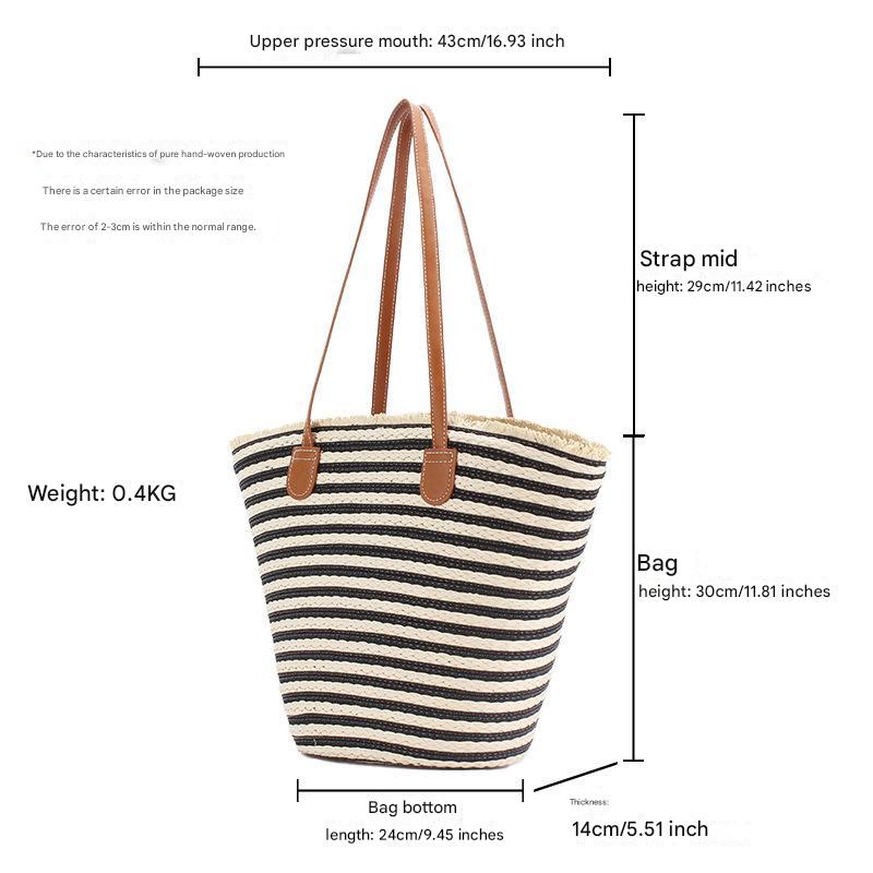Black And White Stripes Handmade Large Capacity Striped Beach Tote Bag with Zipper and Inner Pocket - Summer Vacation Woven Shoulder Bag for Women - Factory Direct Shop