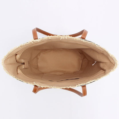 Black And White Stripes Handmade Large Capacity Striped Beach Tote Bag with Zipper and Inner Pocket - Summer Vacation Woven Shoulder Bag for Women - Factory Direct Shop