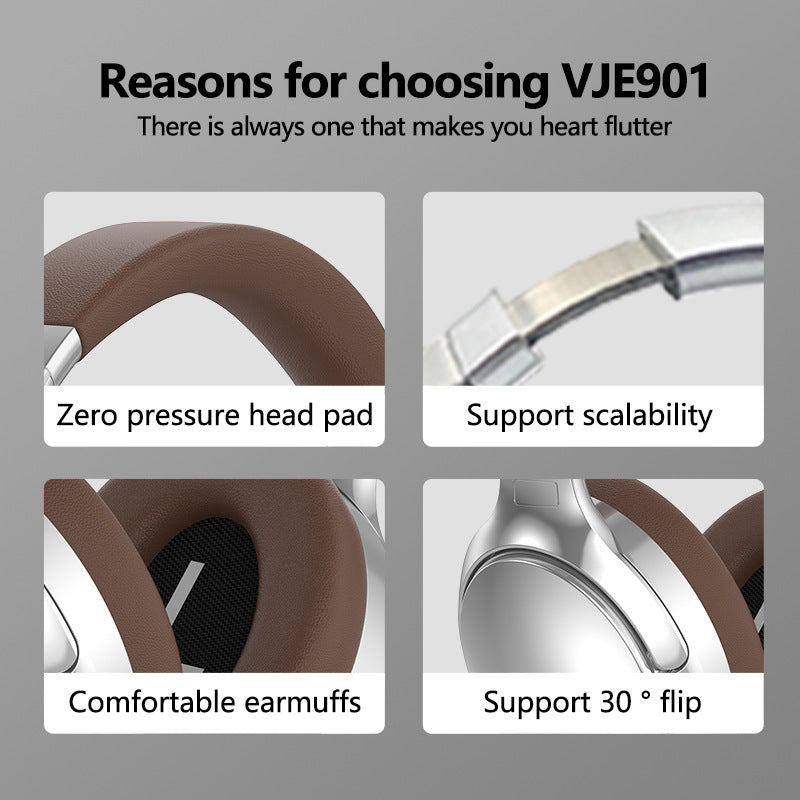 Silver VJE901 Wireless Bluetooth Over-Ear Headphones with Active Noise Cancelling