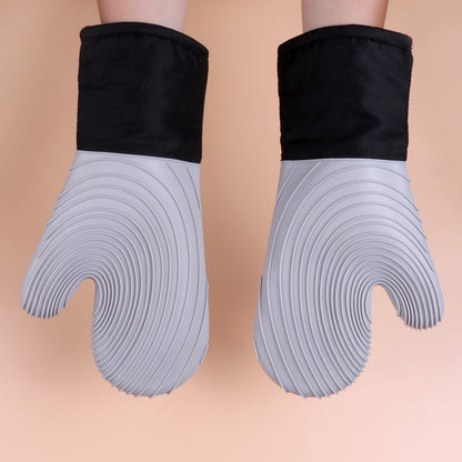 Gray Spiral Pattern Silicone Oven Mitts - Heat Resistant and Non-Slip Design (1 Pair/2 PCS)