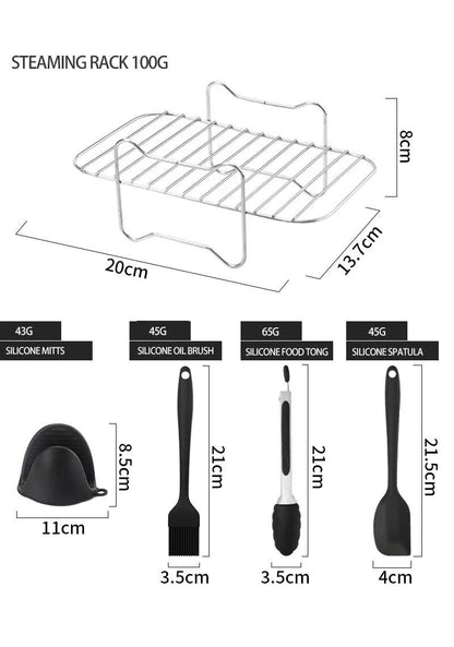9-Piece Air Fryer Accessories Set - Silicone Liners, Grill Racks, Cooking Tools
