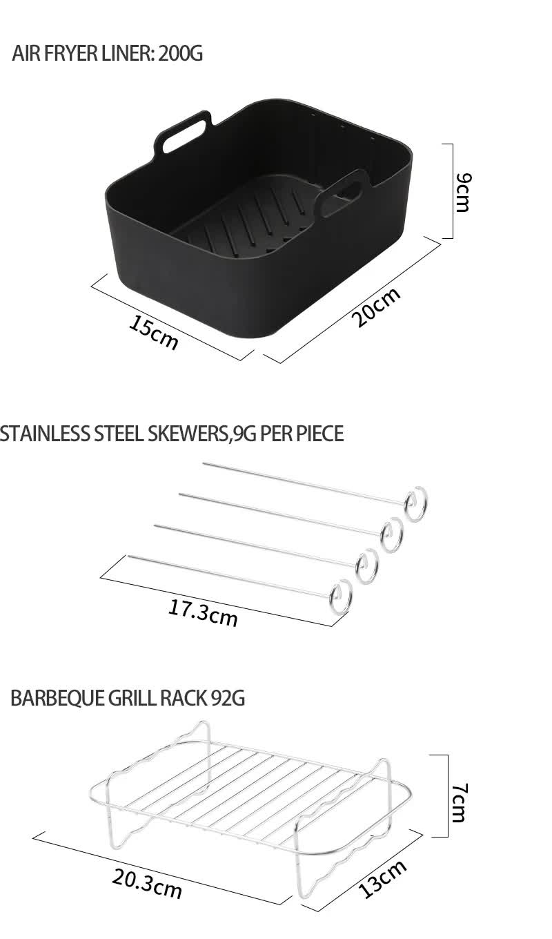 9-Piece Air Fryer Accessories Set - Silicone Liners, Grill Racks, Cooking Tools