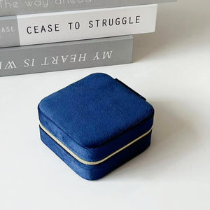 2PCS Blue Portable Travel Jewelry Box with Mirror and Compartments