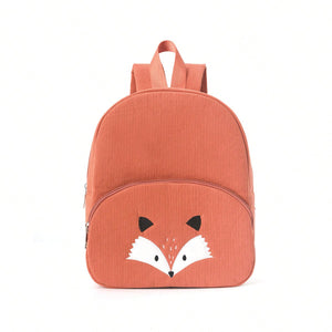 Cute Fox Backpack - Soft Corduroy Material with Adjustable Straps