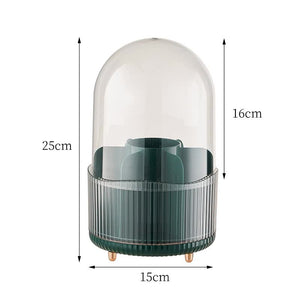 2 PCS Green Rotating Makeup Brush Organizer with Dustproof Cover - 360° Swivel Cosmetic Holder for Brushes, Lipsticks, Eyeliners, and More