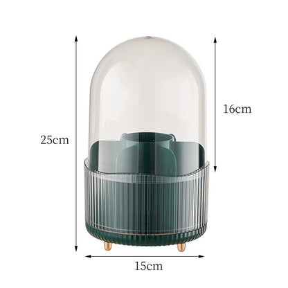 2 PCS Green Rotating Makeup Brush Organizer with Dustproof Cover - 360° Swivel Cosmetic Holder for Brushes, Lipsticks, Eyeliners, and More