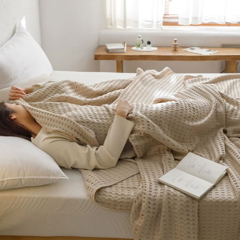 Cotton Waffle Blanket - Air Conditioning Blanket/Throw/Summer Quilt, 200*230cm,Yellow