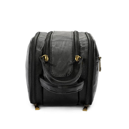 Black Vintage Leather Makeup Bag with Multi-Compartment Organizer - Travel Cosmetic Case