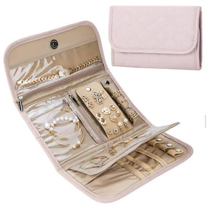 Pink Travel Jewelry Organizer - Compact Roll-Up Storage