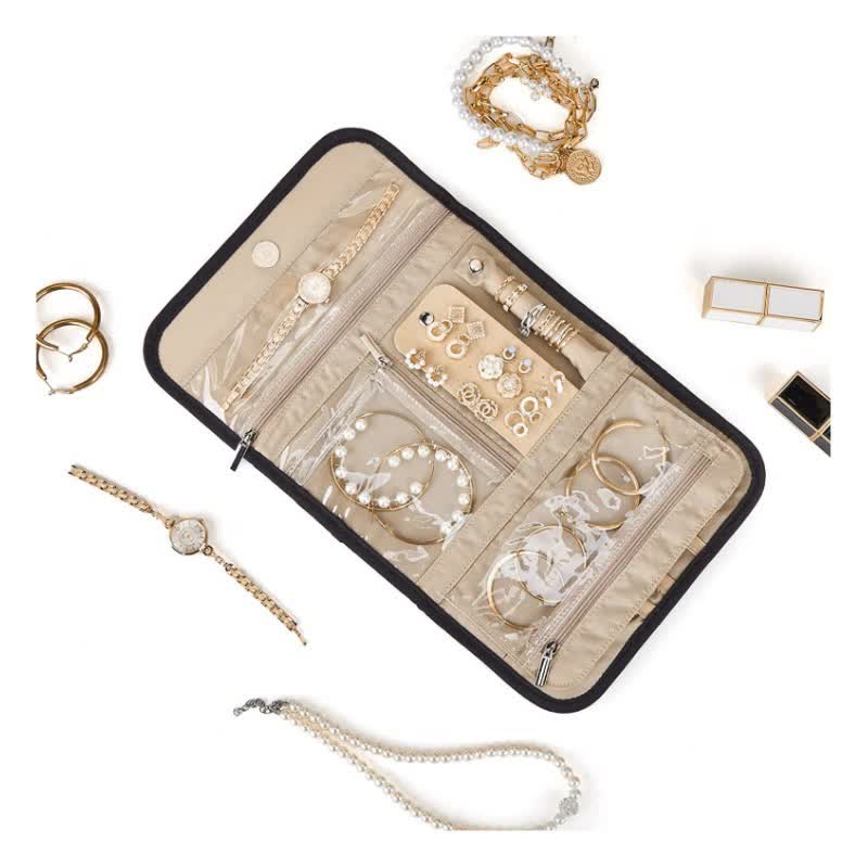 Pink Travel Jewelry Organizer - Compact Roll-Up Storage