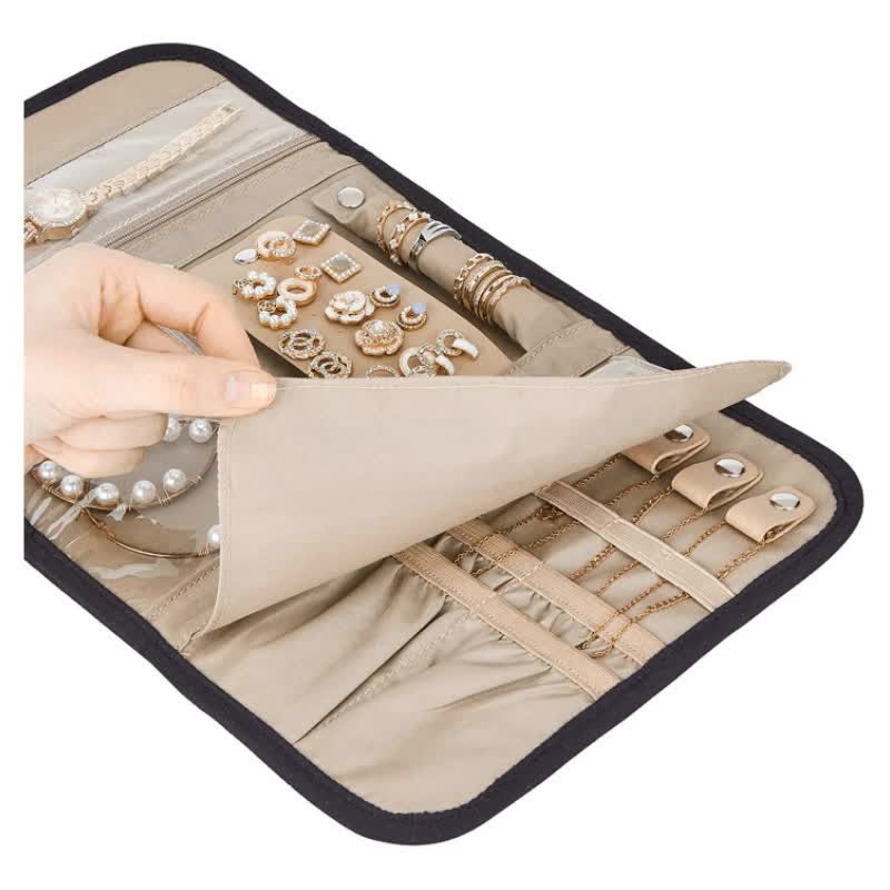 Pink Travel Jewelry Organizer - Compact Roll-Up Storage