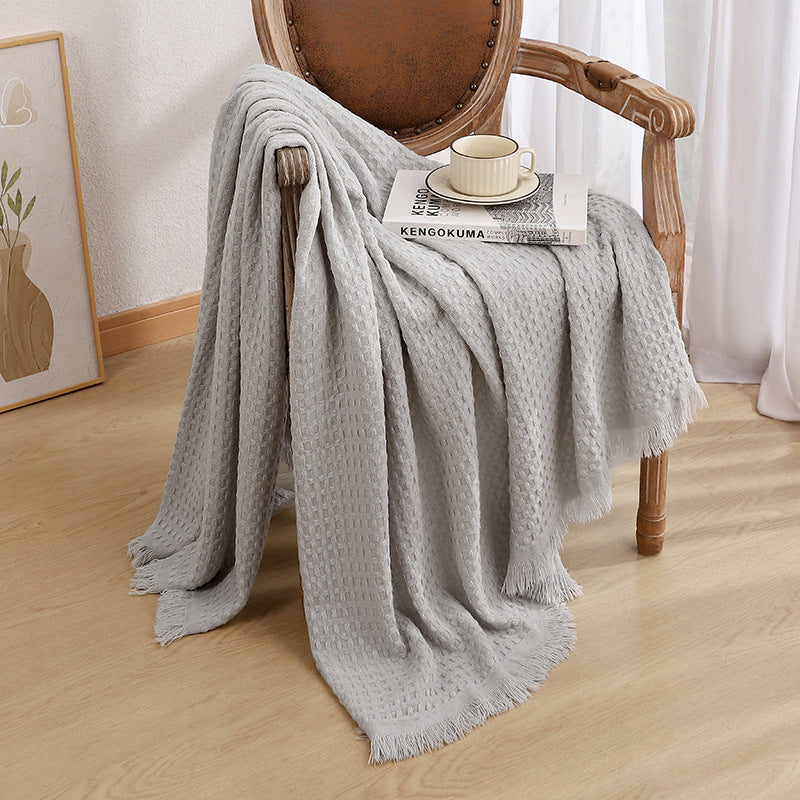 130*230CM Grey Nordic Solid Color Knitted Sofa Throw Blanket with Tassels