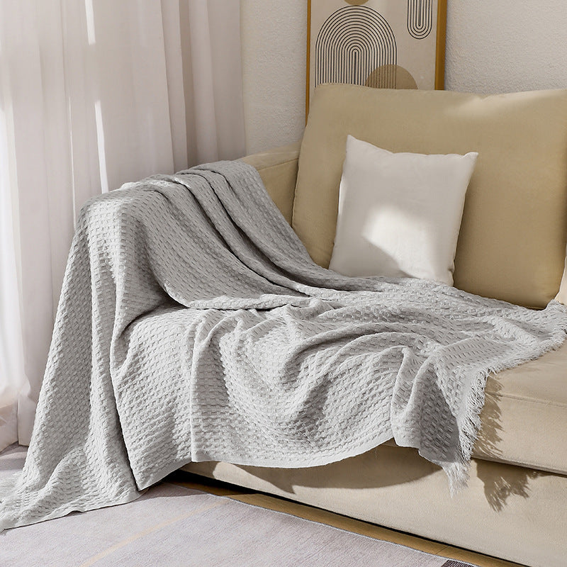 130*230CM Grey Nordic Solid Color Knitted Sofa Throw Blanket with Tassels