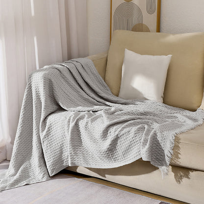 130*230CM Grey Nordic Solid Color Knitted Sofa Throw Blanket with Tassels