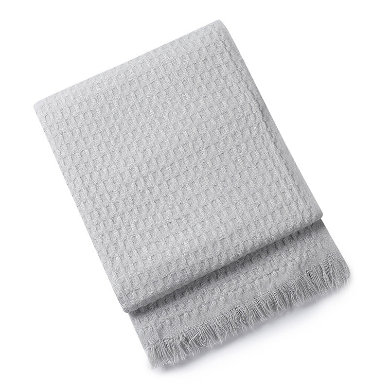 130*230CM Grey Nordic Solid Color Knitted Sofa Throw Blanket with Tassels