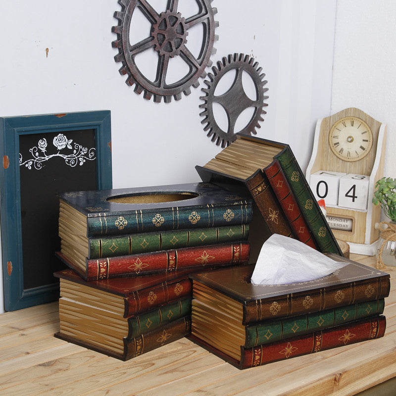 1 Piece Dark Green Vintage Wooden Tissue Box - Creative Book - Shaped Tissue Holder for Home and Restaurant - Factory Direct Shop