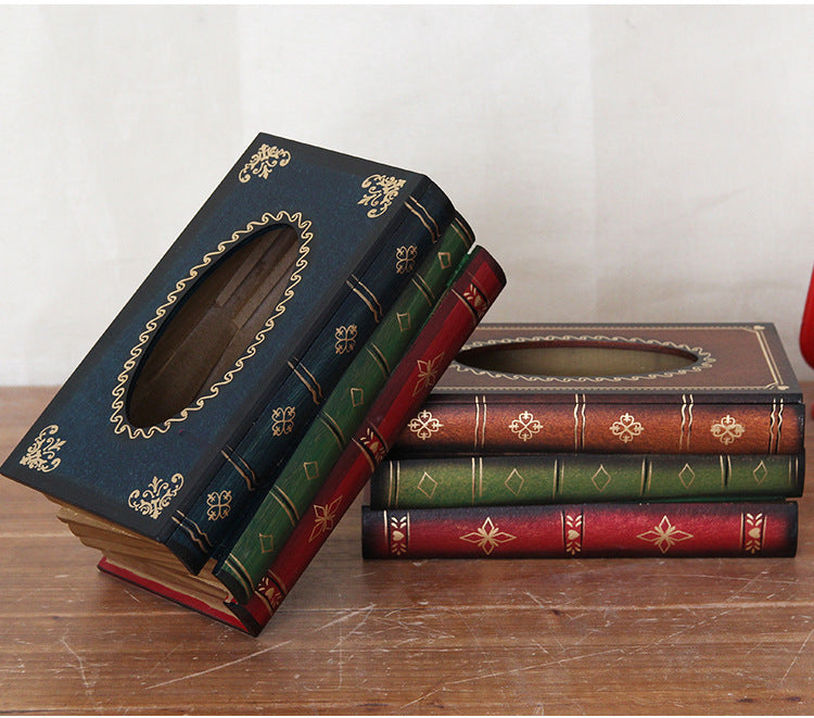 1 Piece Dark Green Vintage Wooden Tissue Box - Creative Book - Shaped Tissue Holder for Home and Restaurant - Factory Direct Shop