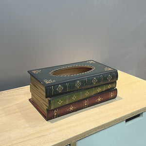 1 Piece Dark Blue Vintage Wooden Tissue Box - Creative Book - Shaped Tissue Holder for Home and Restaurant - Factory Direct Shop