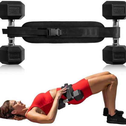 person using a Glute Training Belt with dumbells 