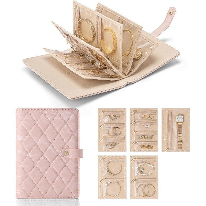 1 Piece Pink Luxury Leather Loose-Leaf Jewelry Organizer